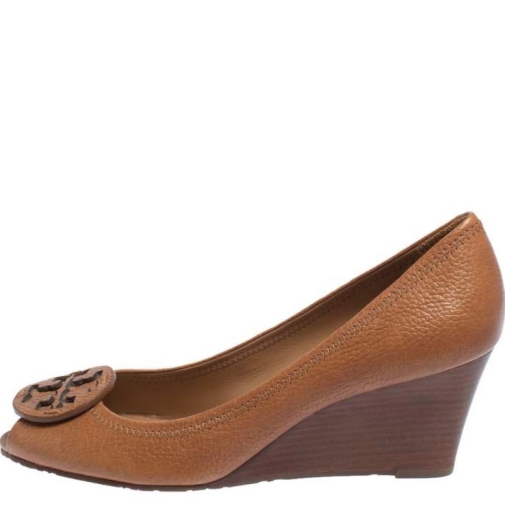 Tory Burch melanie peep toe tumbled leather wedge- Size 8.5
